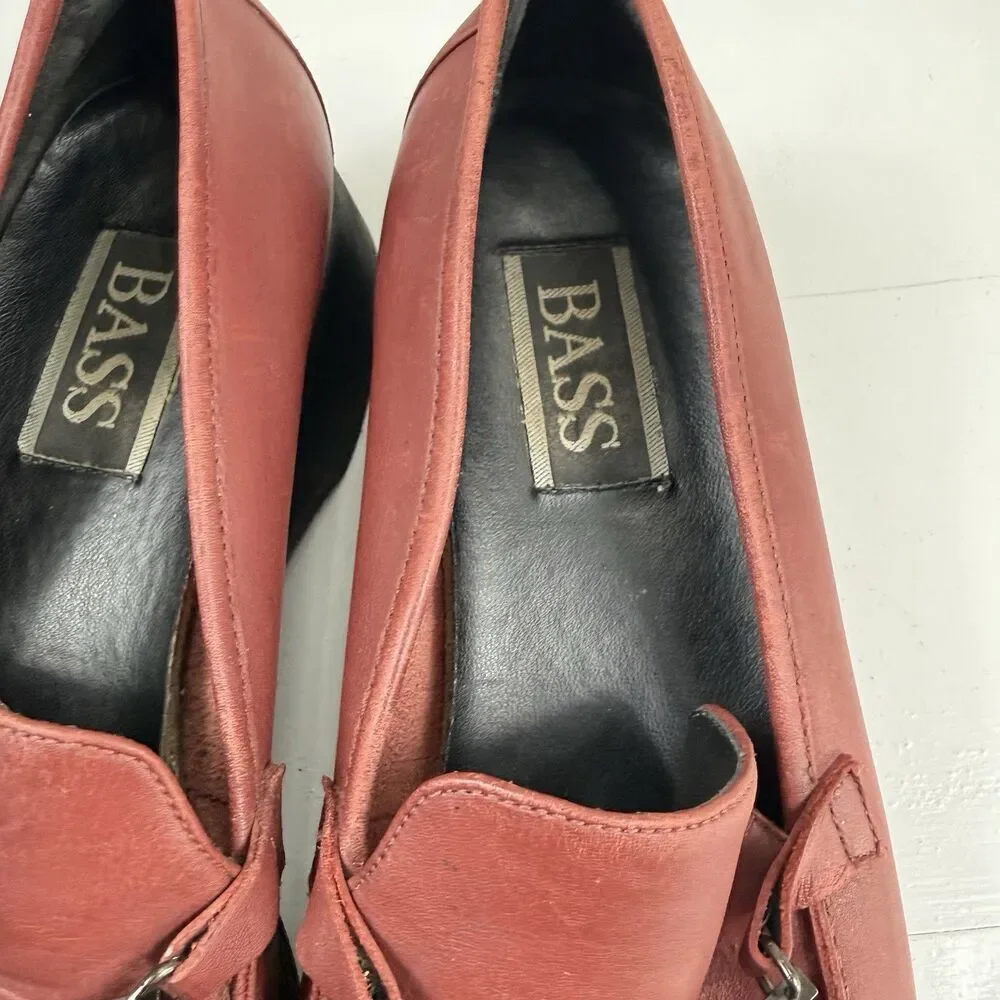 Bass Women’s Size 10 Red Leather Wedge Vintage 90s Comfort Loafers